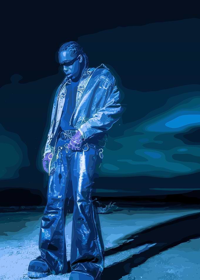 don toliver in Blue Leather Outfit