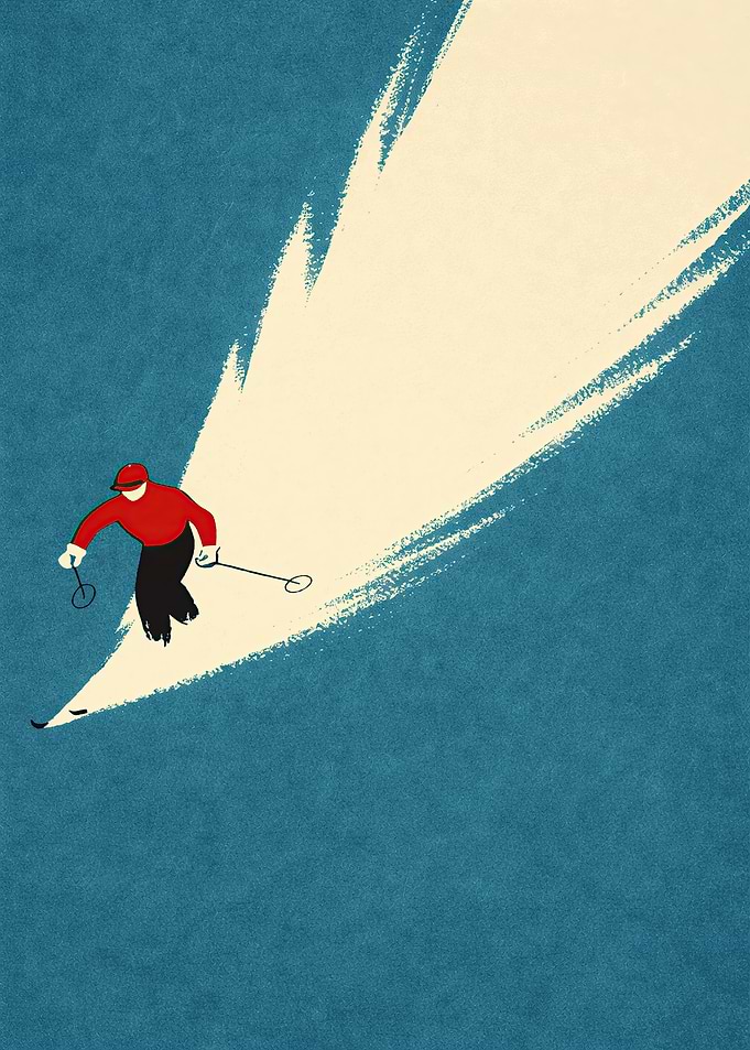 Retro Skier on Snowy Slope