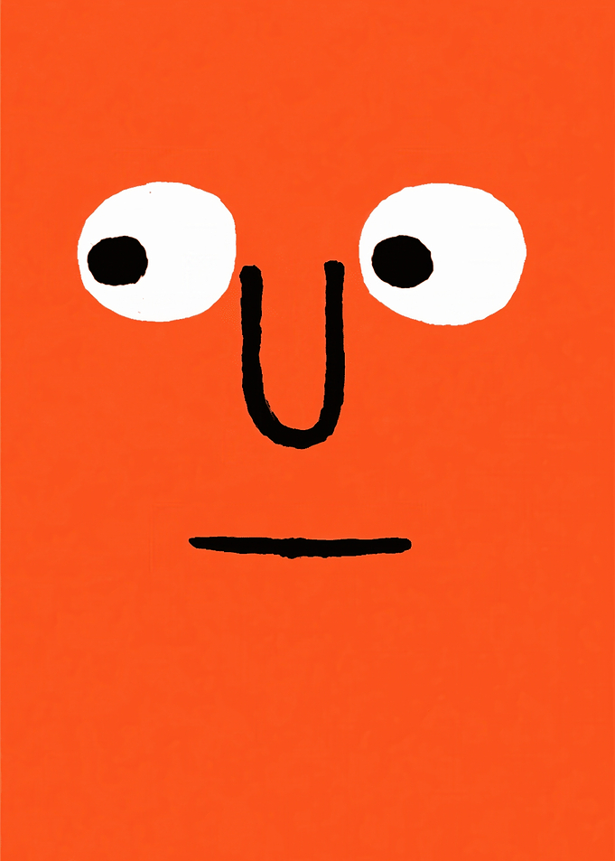 Minimalist Orange Face with Googly Eyes