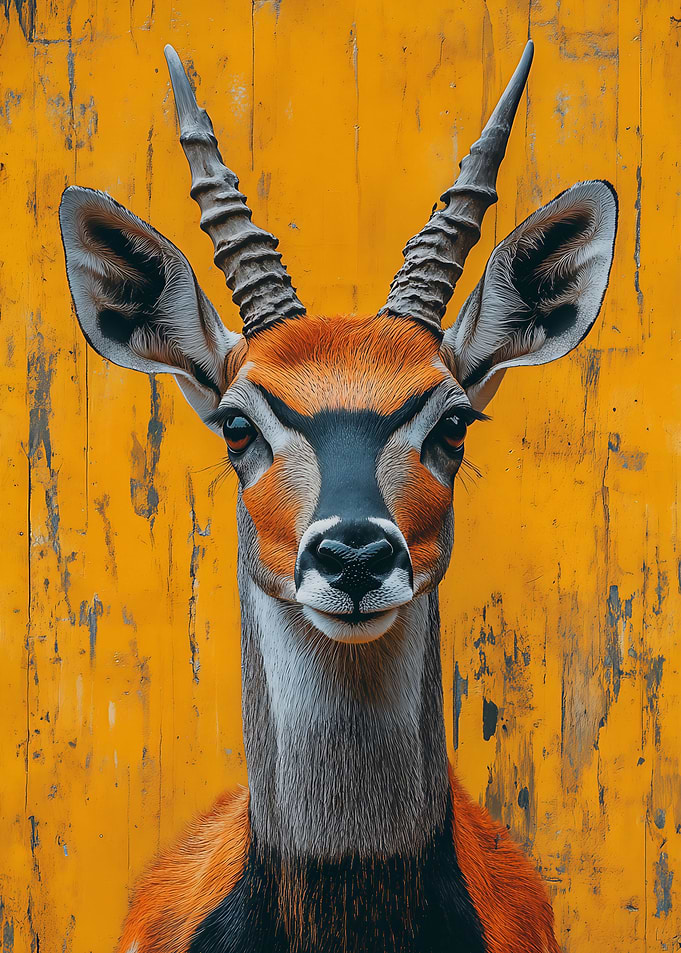 Gazelle Portrait on Yellow Background