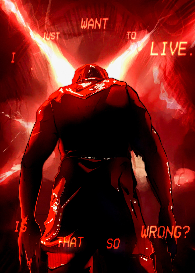 Man with glowing text