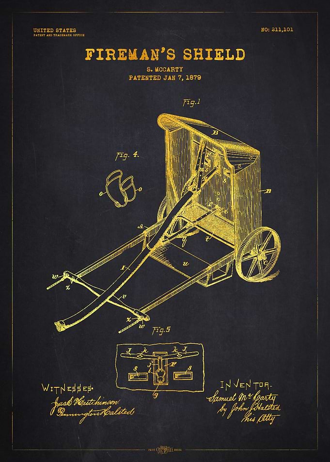 1879 Fireman's Shield Patent Gold