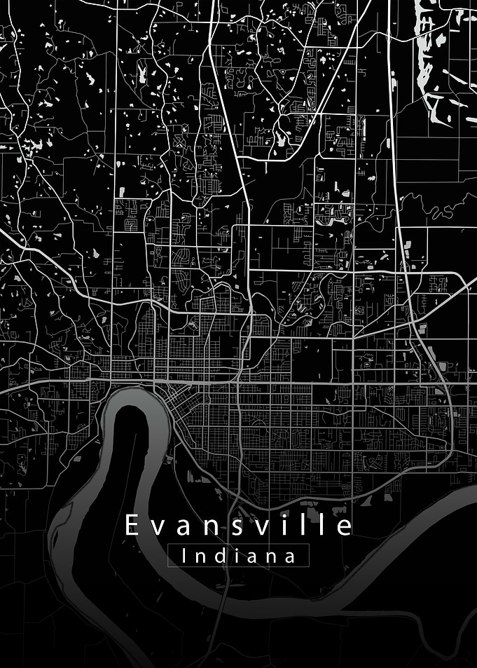 Evansville Indiana City Map black