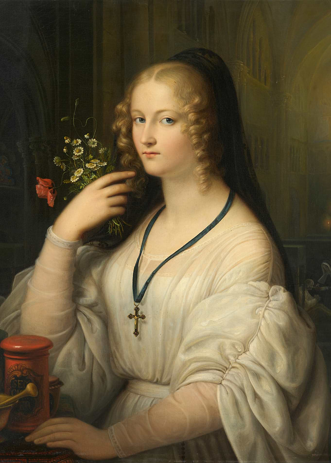 Portrait of a Woman with Flowers and Cross
