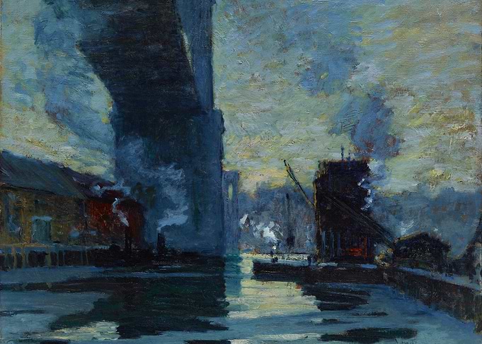 Industrial Harbor Scene at Dusk