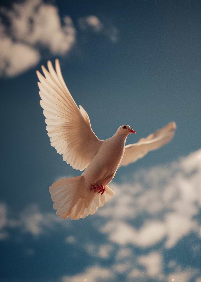 White Dove Flying in Blue Sky