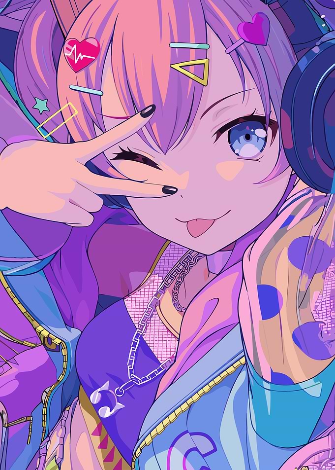 Anime Girl with Headphones and Accessories