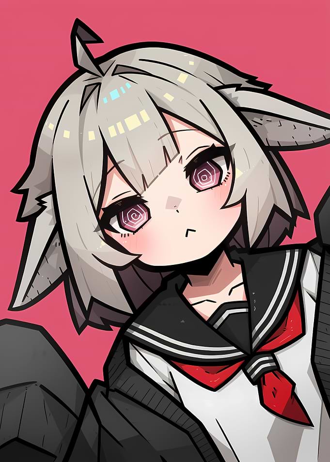 Anime Girl with Cat Ears and School Uniform