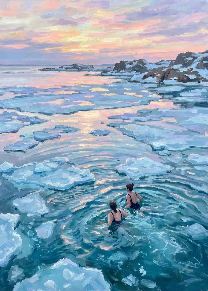 Winter Swim at Sunset