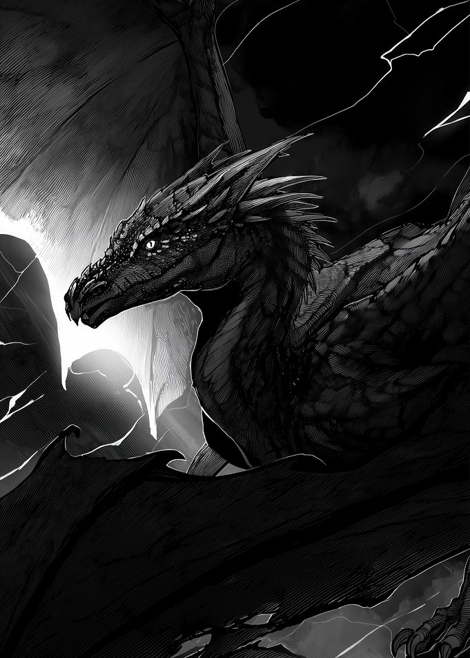 Dark Dragon in Lightning Storm