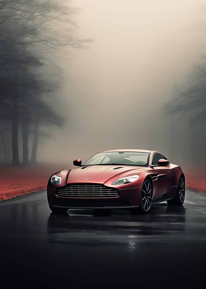 Red Aston Martin in Forest