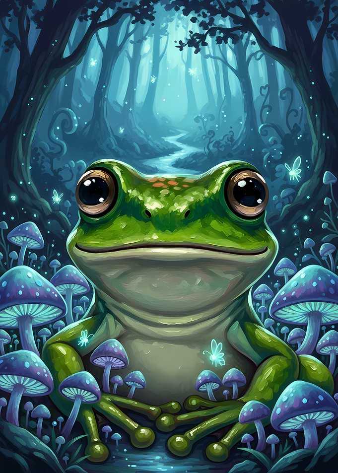 Enchanted Forest Frog and Mushrooms
