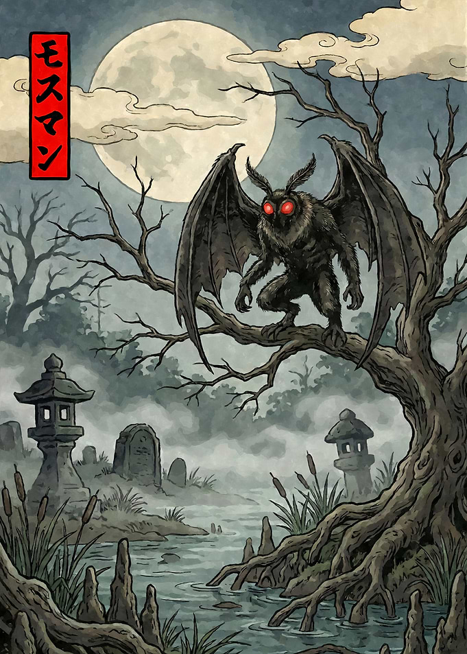 Cryptid Mothman Folklore Ukiyo-e