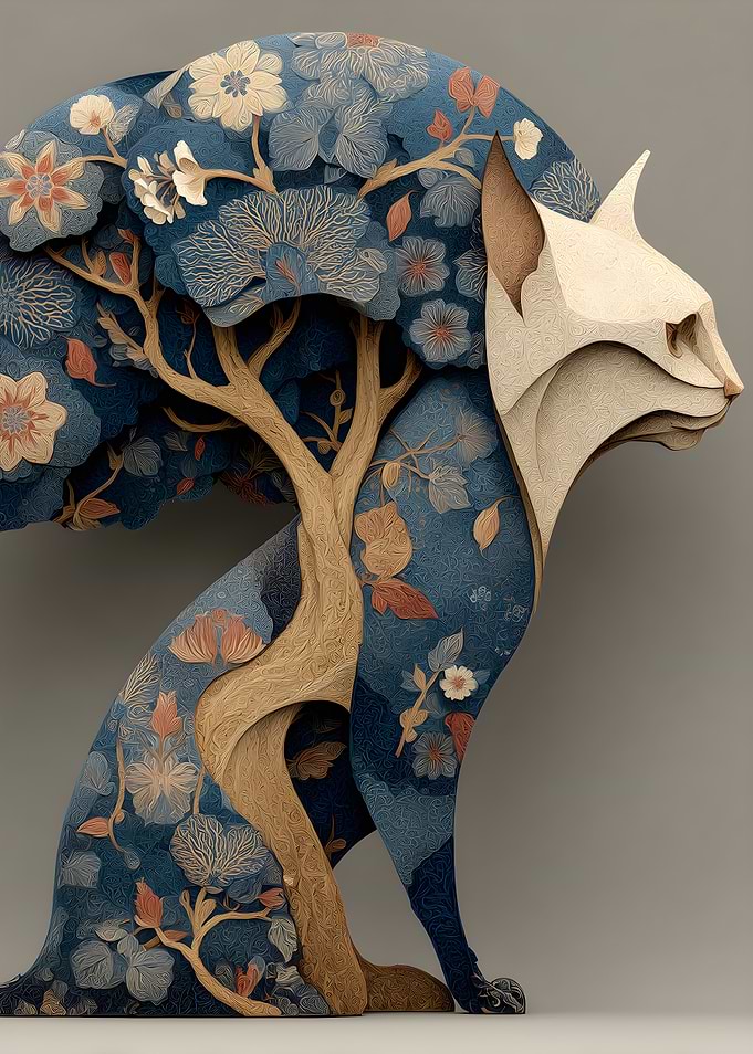 Nature-Inspired Cat Sculpture