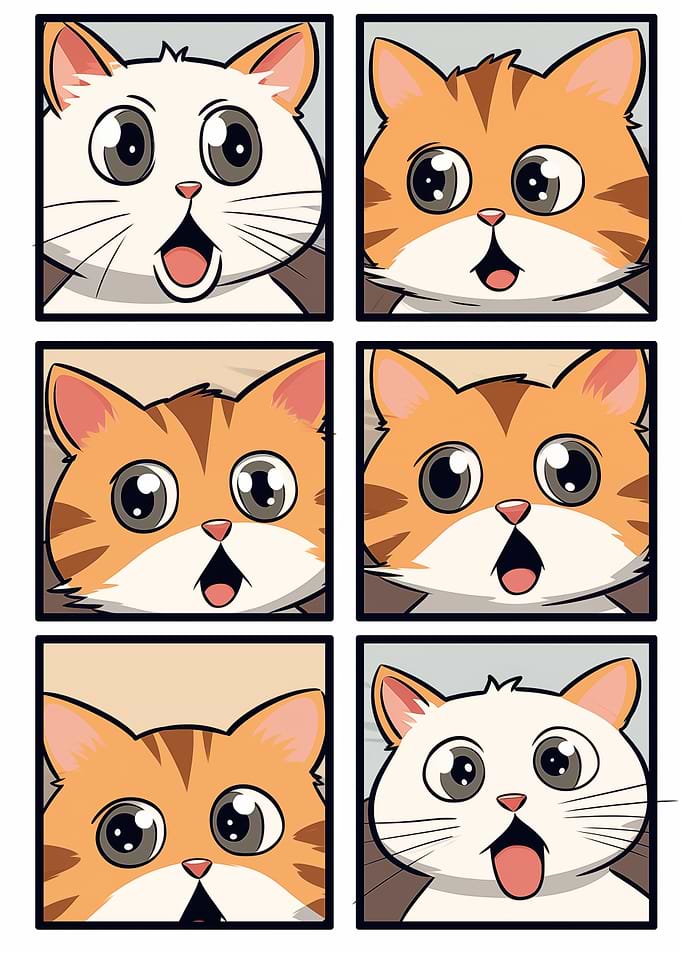 Cute Cartoon Cats with Big Eyes