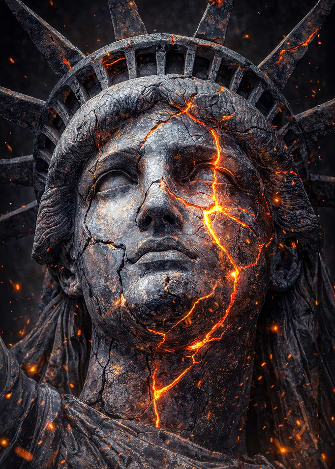 Cracked Statue of Liberty with Lava