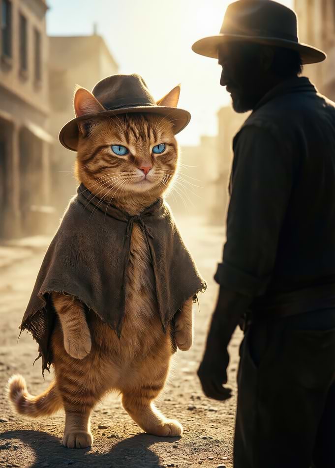 Cat in Western Hat and Poncho