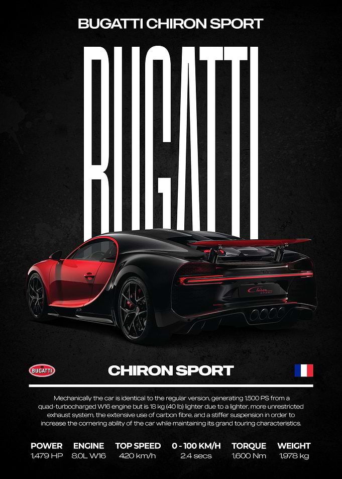 Bugatti Chiron Sport Car Poster
