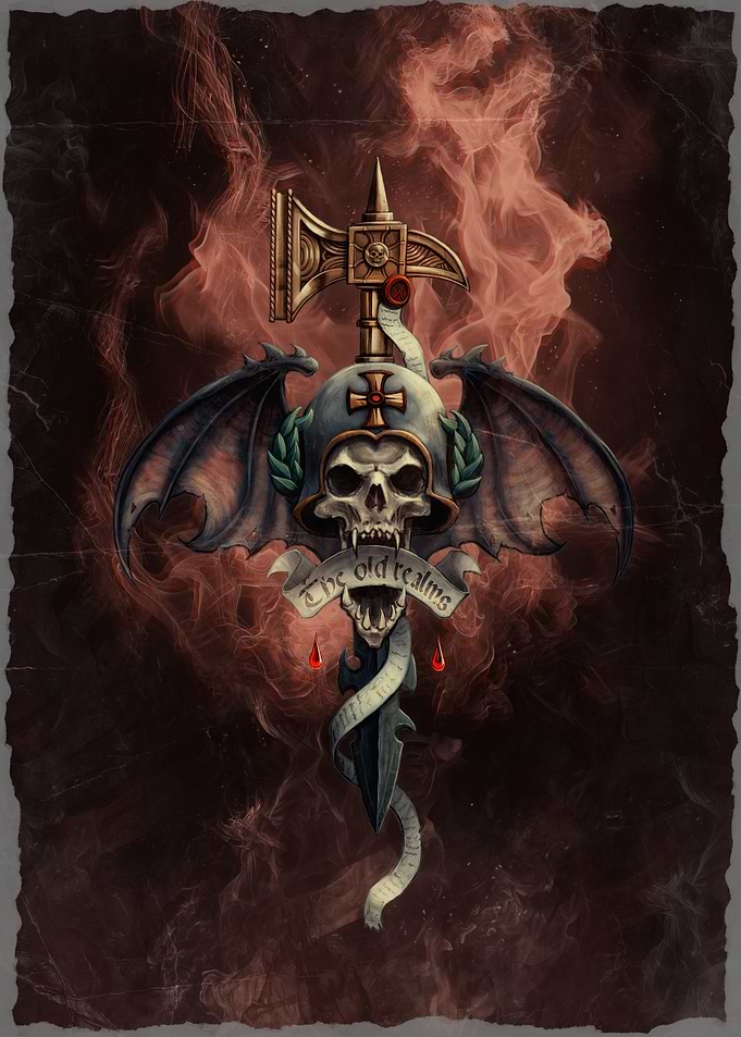 Gothic Skull Emblem with Axe and Wings
