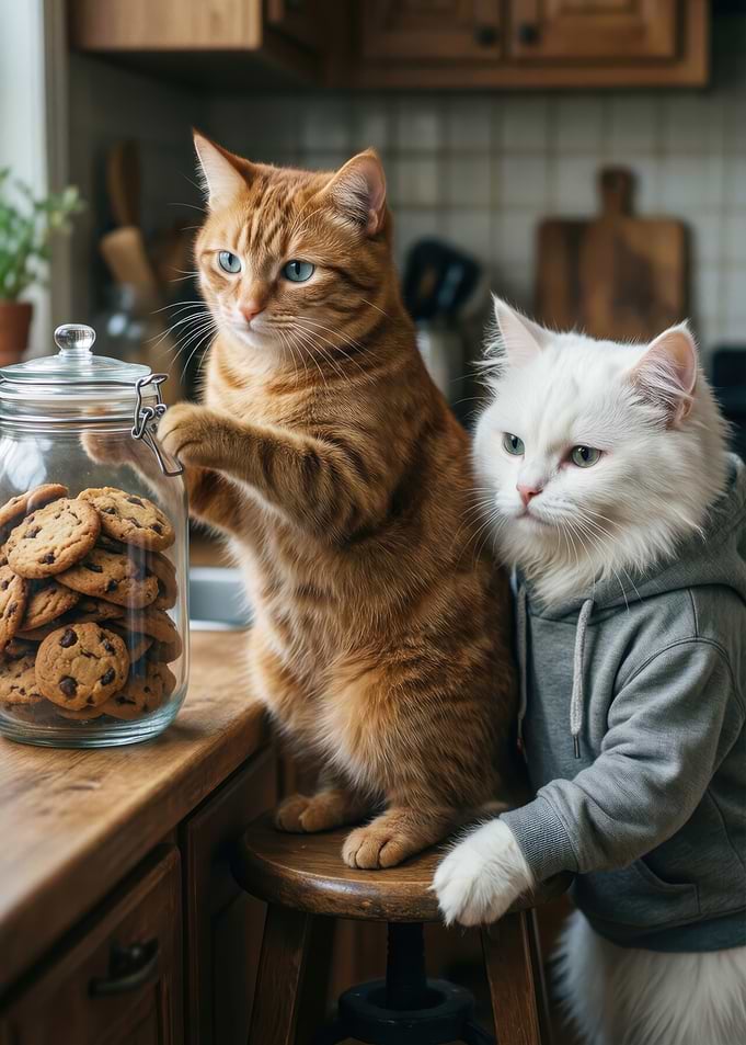 Cats reaching for cookies