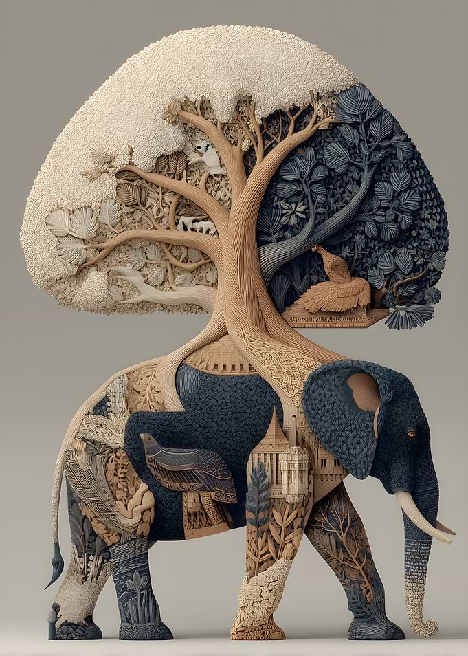 Elephant with Tree of Life Sculpture