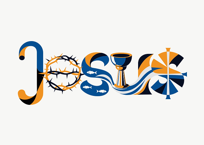 Jesus text art with Christian symbols