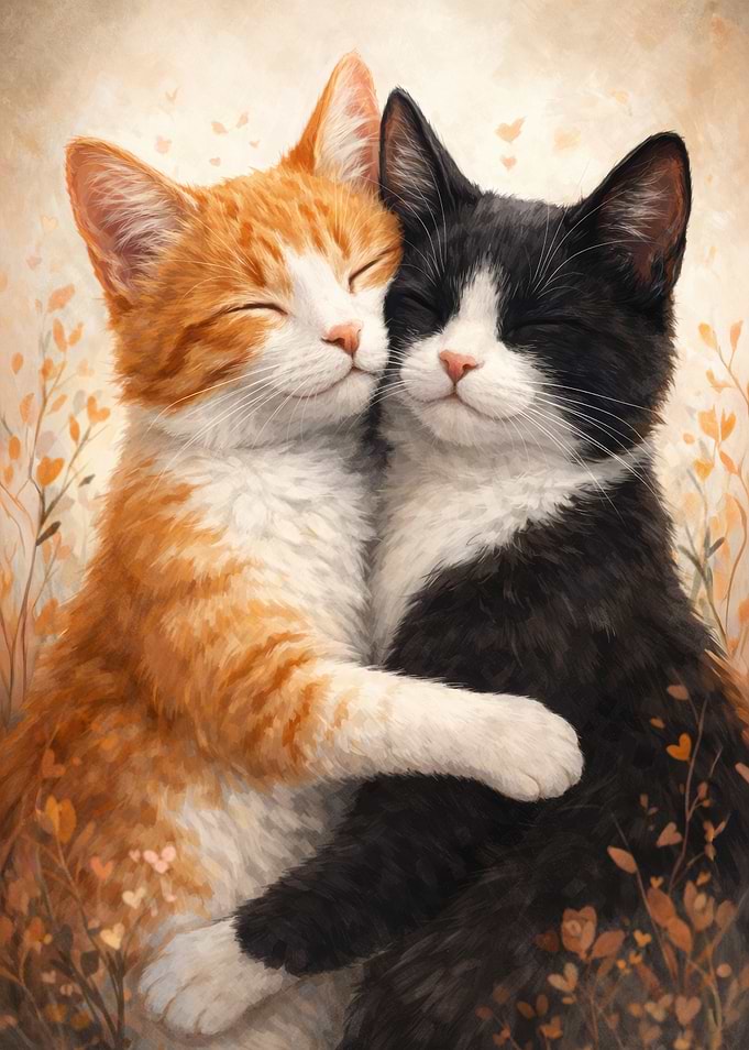 Two Cats Hugging