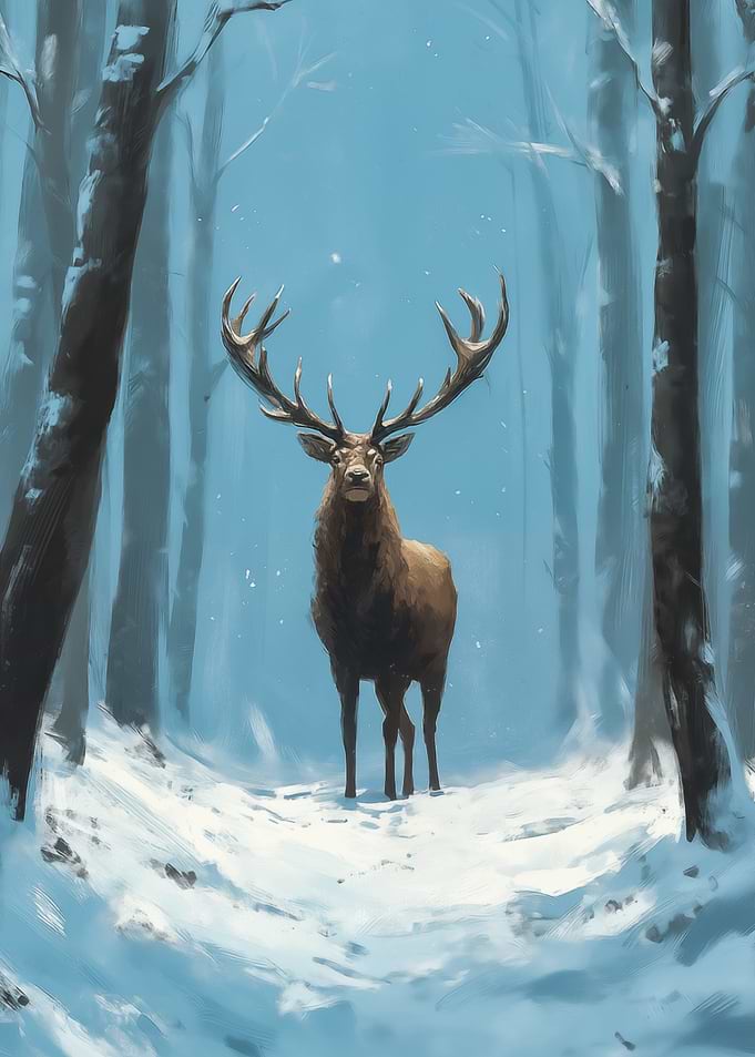 Majestic Stag in Snowy Forest