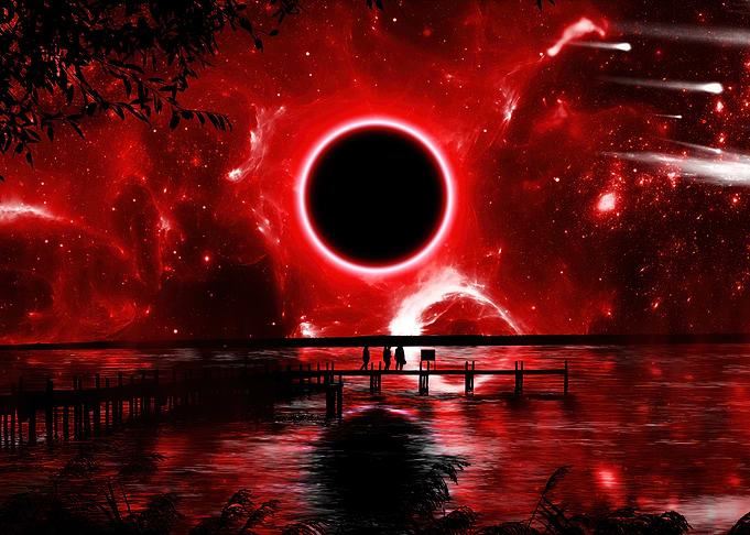 Red Eclipse Over Water
