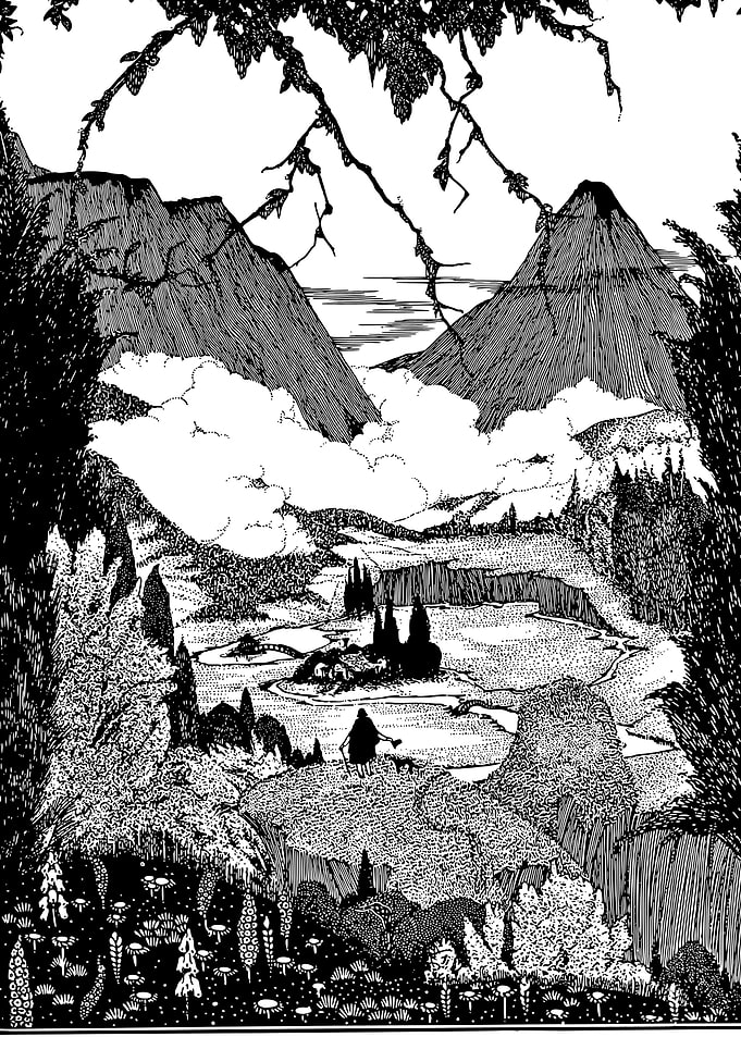 Mystical Mountain Landscape with Figure