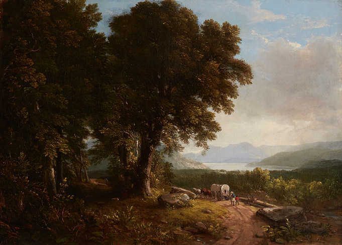 Wagon Train on a Forest Path