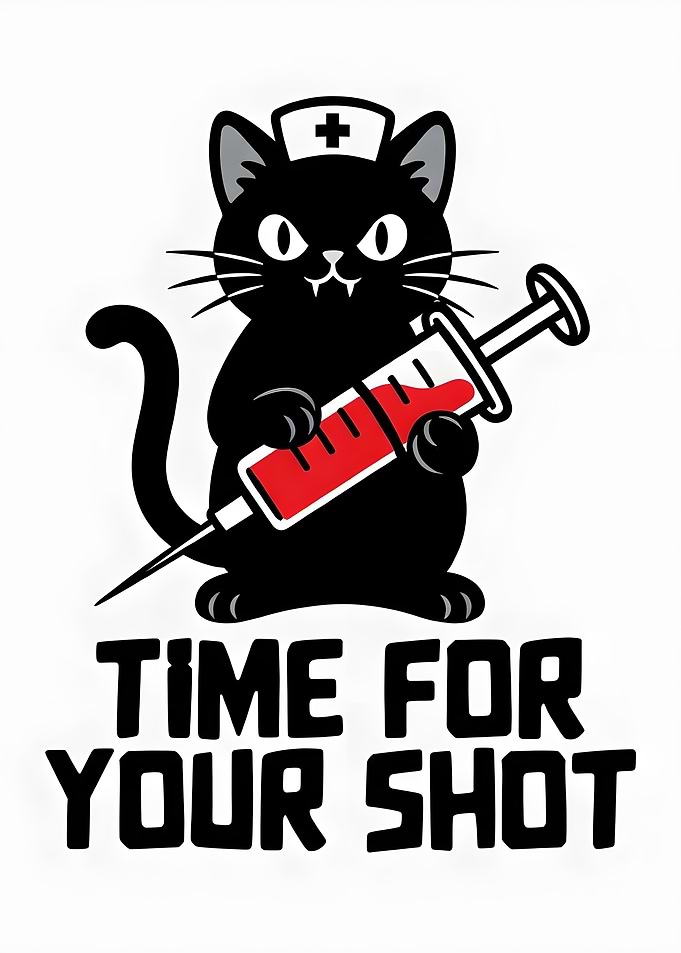 Black Cat Nurse with Syringe