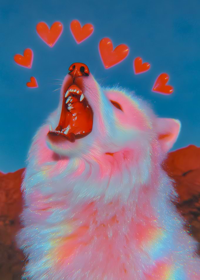 Wolf with Hearts and Rainbow Effect