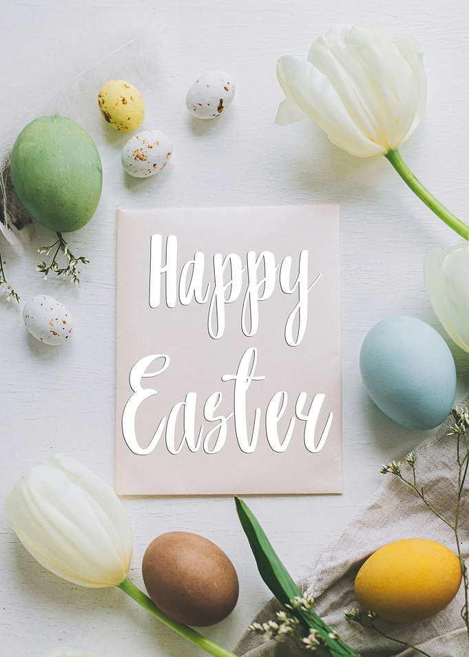 Happy Easter with Tulips and Eggs