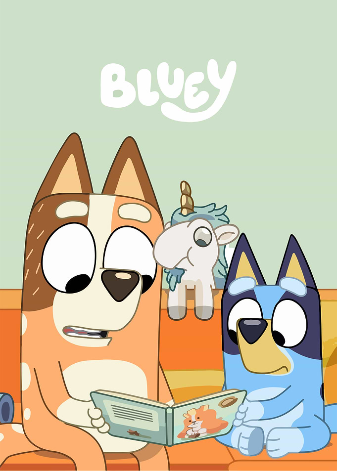 Bluey characters reading a book