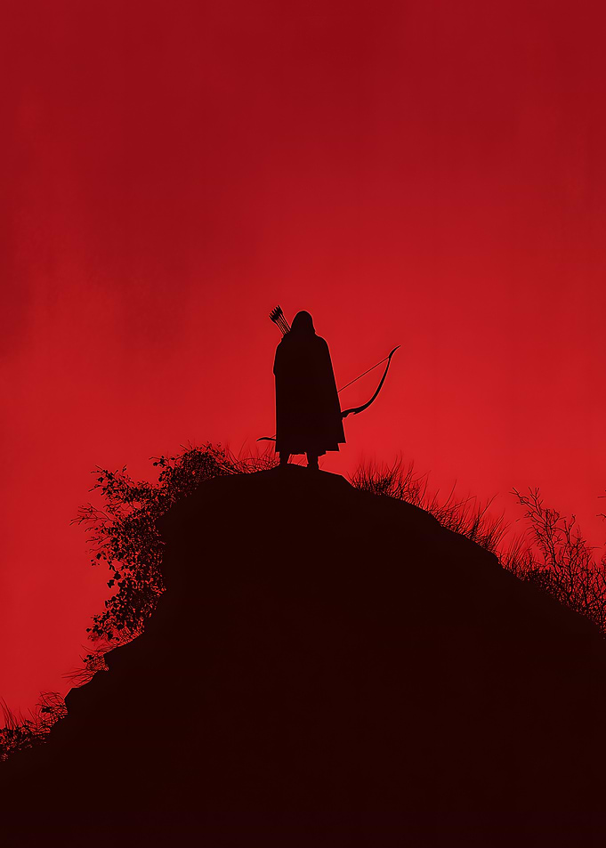 Archer on a hill at sunset