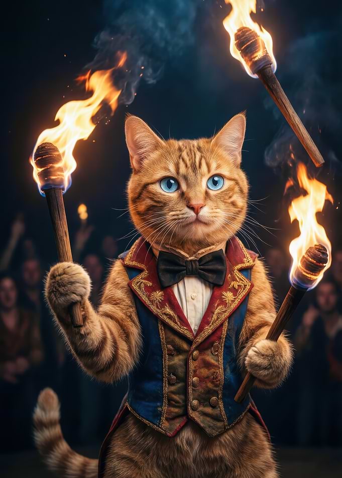 Circus Cat Juggling Torches