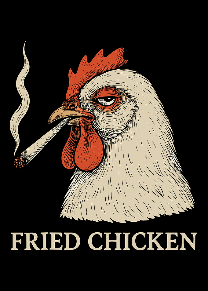 Fried Chicken Rooster Poster, Vintage Smoking Chicken Wall Art, Quirky Farm Animal Print