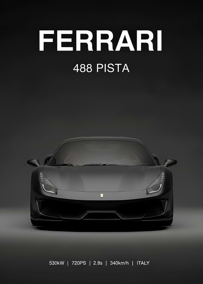 black Ferrari 488 Pista poster