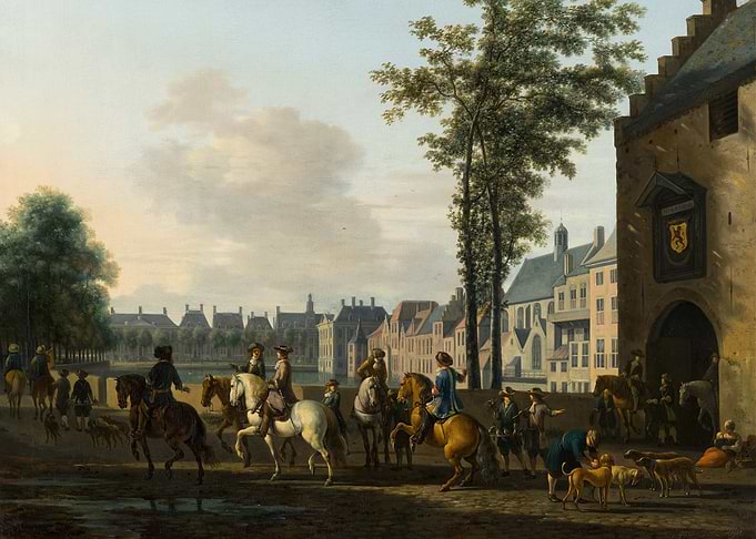 Equestrian scene in a Dutch city