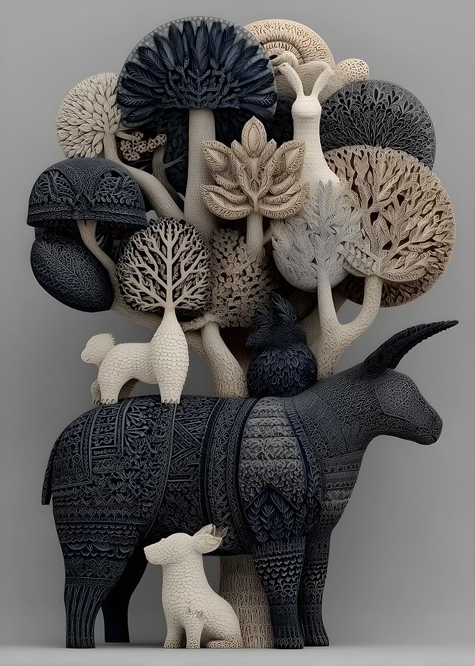 Whimsical Animal and Tree Sculpture
