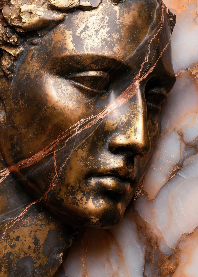 Bronze Bust with Marble Background