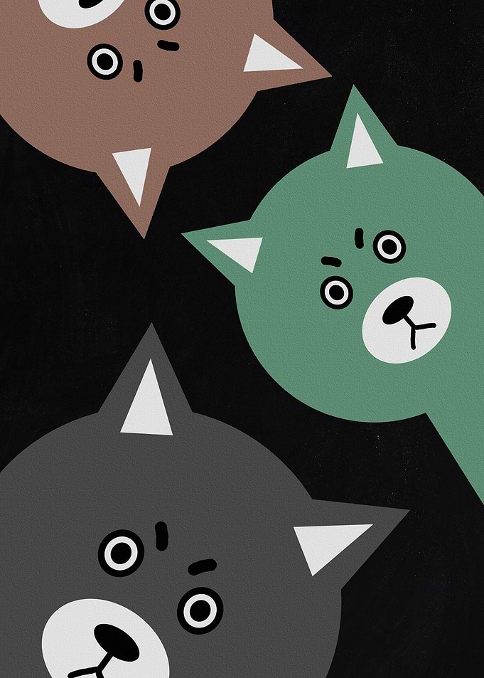 Three Cute Cartoon Animals on Black Background