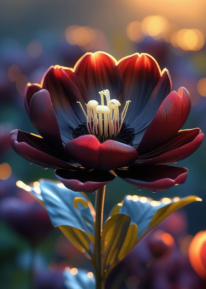 Dark Red Tulip with Golden Light