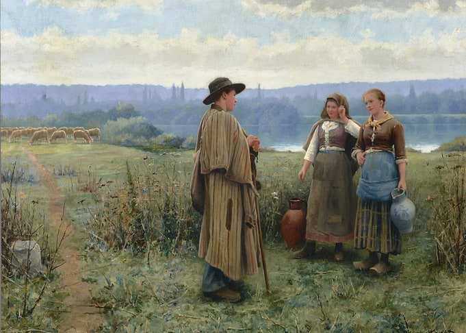 Shepherd and Milkmaids by a River