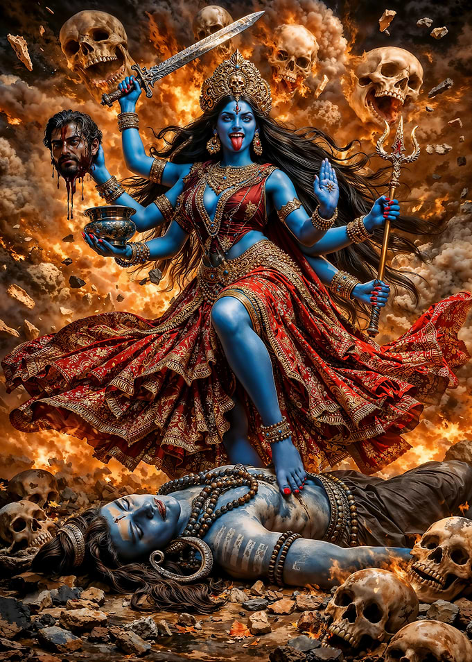 Goddess Kali Standing on Shiva