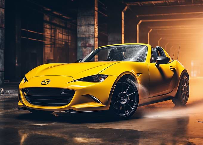 Yellow Mazda MX-5 in garage