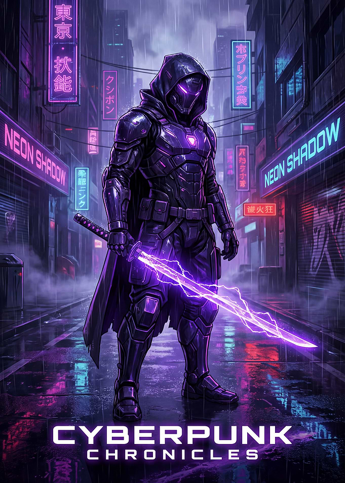 Cyberpunk Warrior with Neon Sword