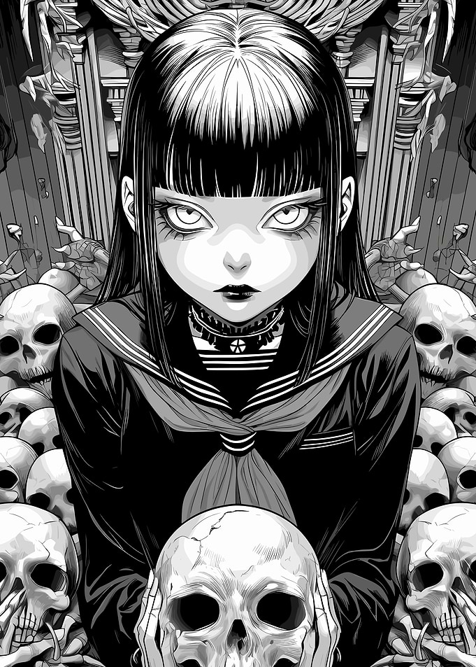 Gothic Schoolgirl with Skulls