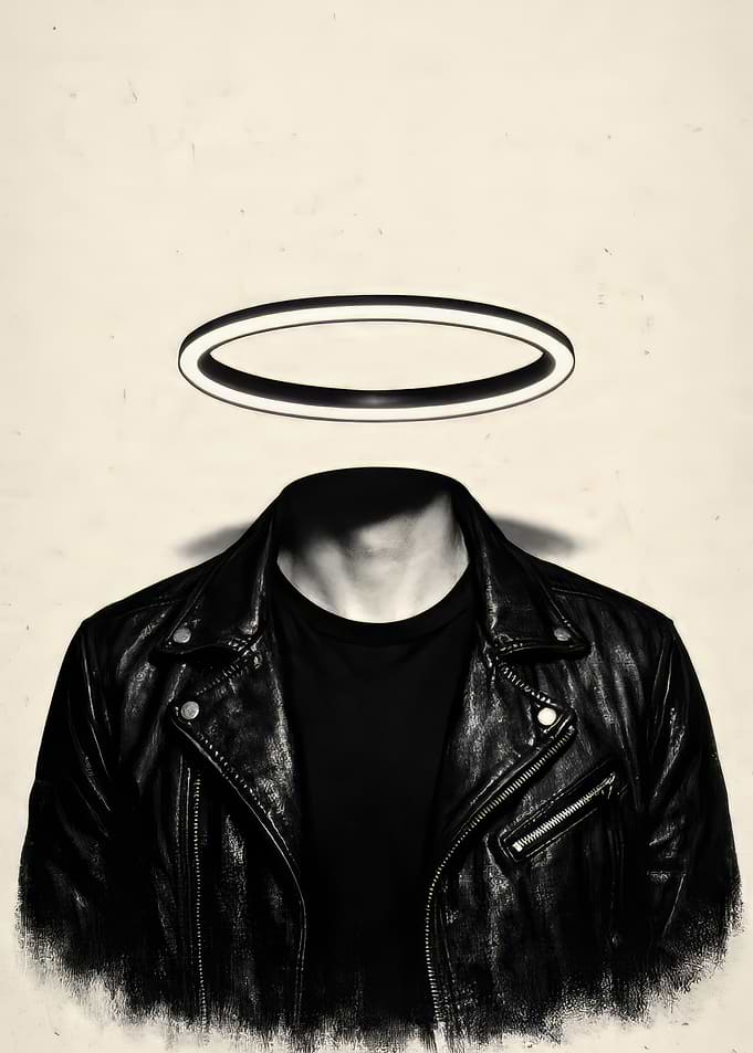Man with Halo and Leather Jacket